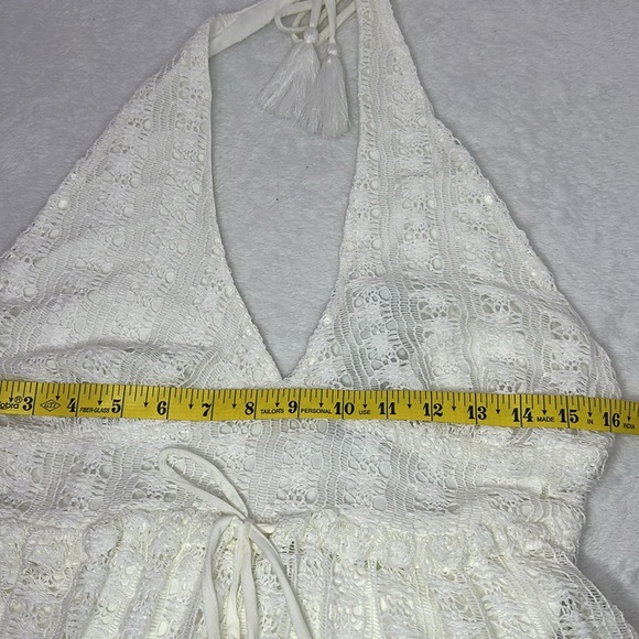 Lulu’s Destination Summer Ivory Crochet Halter Maxi Bodysuit Dress Medium - Picture 14 of 16